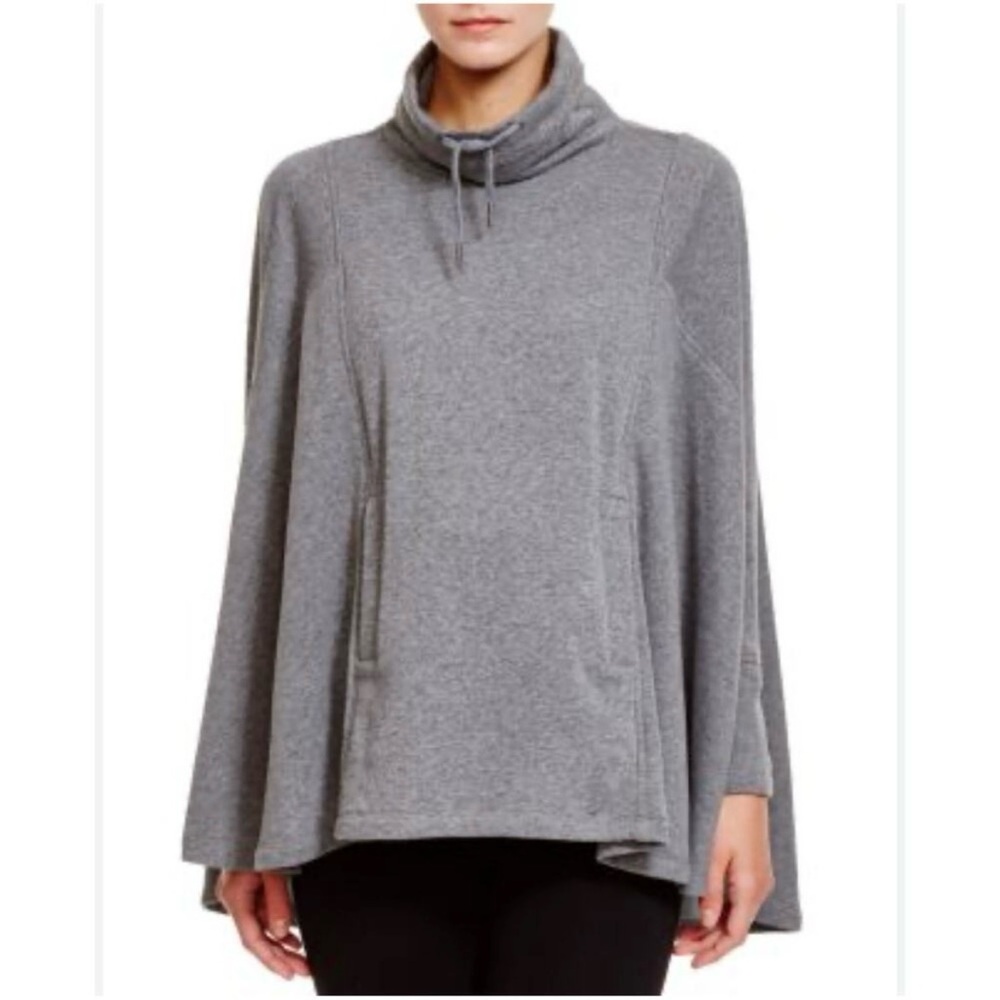 UGG Pichot Turtleneck Poncho Cape Jacket Heather Gray Fleece Knit Pocket XS/S